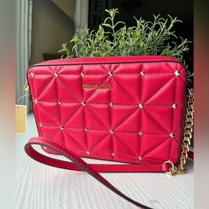 Michael Kors Jet Set Large Quilted Studded Leather Crossbody Bag NWT